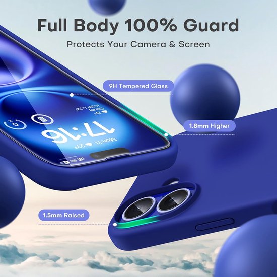 iPhone 16 Plus Hoesjes – Liquid Siliconen Backcover – Flexibel TPU – Schokbestendig – Kobaltblauw-Ilumina Benelux