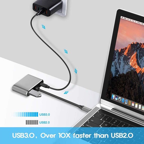 USB-C naar HDMI VGA Adapter – 4-in-1 Multipoort Hub – HDMI 4K VGA 1080P USB 3.0 – 87W PD Snelladen – Zwart-Ilumina Benelux