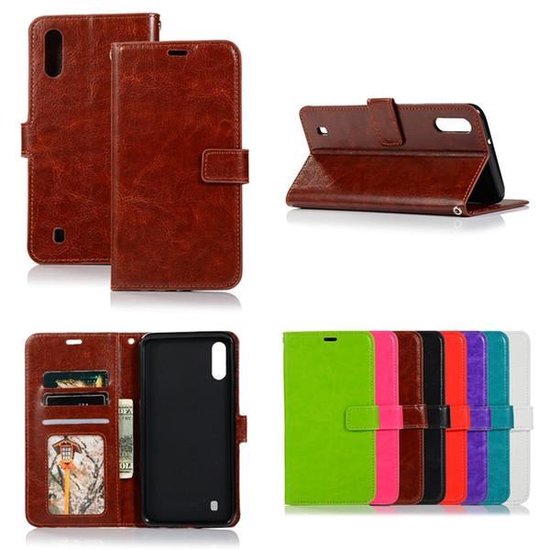 Samsung Galaxy M20 Hoesjes – Portemonnee Hoes – Pasjeshouder – 2x Gehard Glas Screenprotector – Bruin-Ilumina Benelux