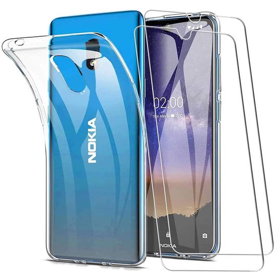 Nokia 2.2 Hoesjes – Transparante TPU Siliconen Backcover – Soft Case – 2x Screenprotector Gehard Glas-Ilumina Benelux