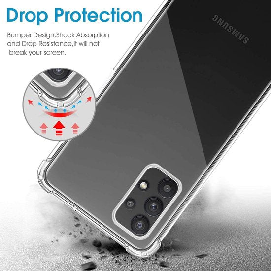 Samsung Galaxy A32 5G Hoesjes – Siliconen Backcover – Schokbestendig – 2x Screenprotector Gehard Glas – Transparant-Ilumina Benelux