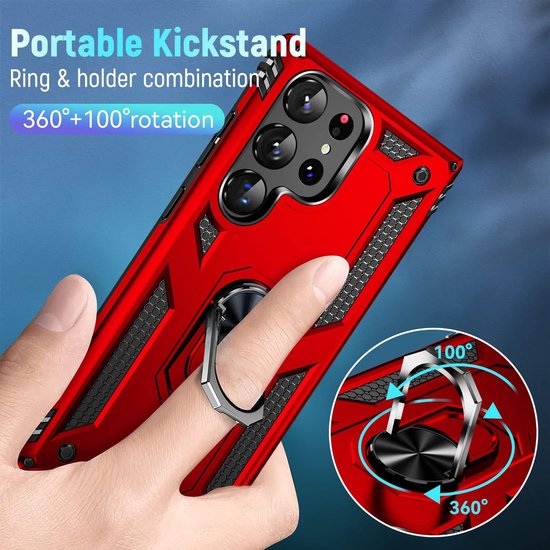 Samsung Galaxy S23 Ultra Hoesjes – Hybride Ring Armor Backcover – Schokbestendig – Rood-Ilumina Benelux