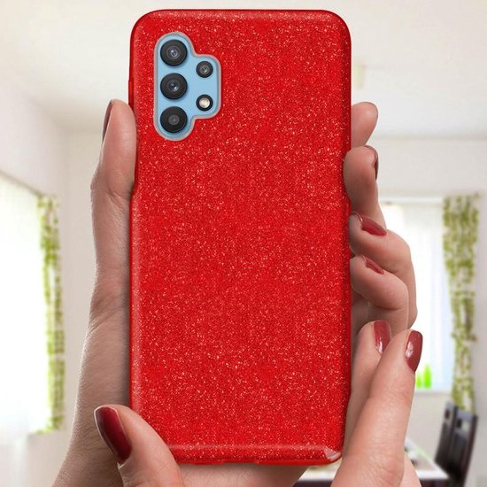 Samsung Galaxy A32 5G Hoesjes – Siliconen TPU Backcover – Glitter BlingBling Cover – Rood-Ilumina Benelux