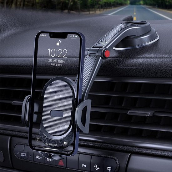 Telefoonhouder auto – Sterke zuignap – Voor raam & dashboard – Ook bureau – Universeel – Zwart-Ilumina Benelux