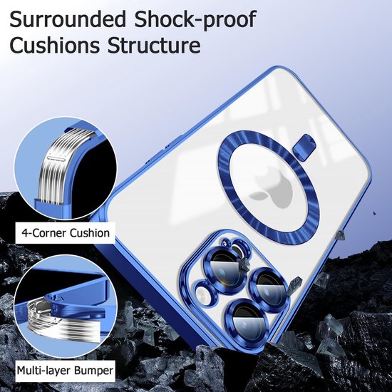 iPhone 15 Plus Hoesjes – Magnetische Clear Siliconen Backcover – Camera Lens Protector – MagSafe – Blauw-Ilumina Benelux