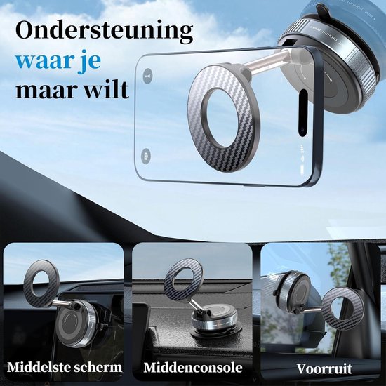 Telefoonhouder auto – Magnetisch vacuüm – 360° draaibaar & opvouwbaar – Geschikt voor iPhone 16/15/14/13 – Zwart-Ilumina Benelux