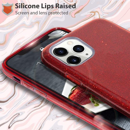 iPhone 12 Pro Hoesjes – Siliconen TPU Backcover – Glitter BlingBling Cover – Rood-Ilumina Benelux