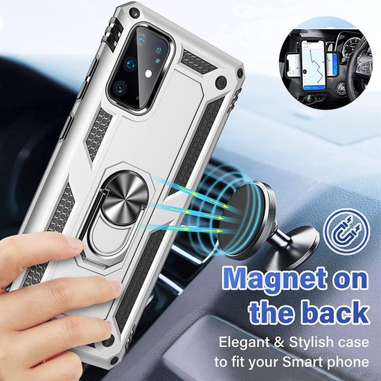 Samsung Galaxy S20 Plus Hoesjes – Ring Armor Backcover – 360° Draaibare Standaard – Magneet – Zilver-Ilumina Benelux