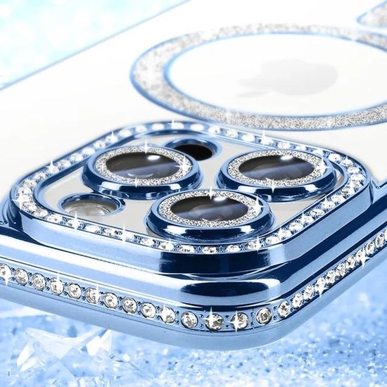 iPhone 15 Plus Hoesjes – MagSafe Magnetisch – Glitter Sparkle Backcover – Schokbestendig – Blauw-Ilumina Benelux