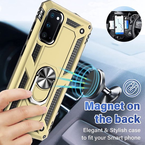Samsung Galaxy S20 Hoesjes – Anti-Shock Hybride Ring Armor Backcover – Schokbestendig – Goud-Ilumina Benelux