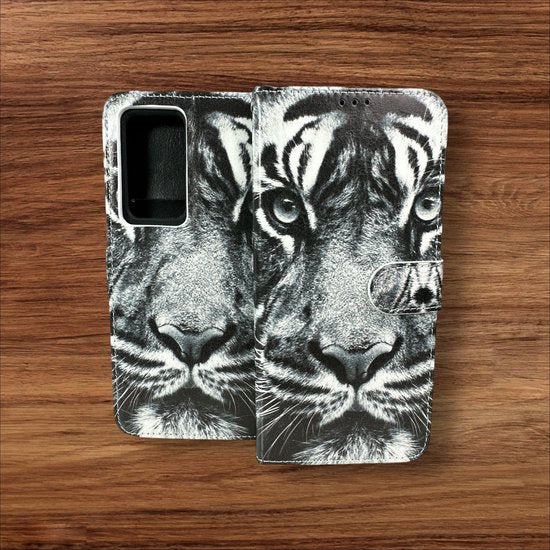 Samsung Galaxy A52/A52s Hoesjes – Portemonnee Book Case – Pasjeshouder – Magneetsluiting – Tiger Print-Ilumina Benelux