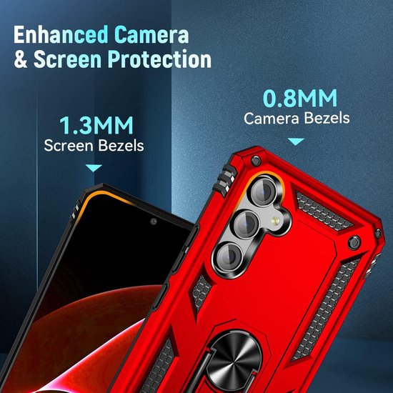 Samsung Galaxy A54 Hoesjes – Anti-Shock Hybride Ring Armor Backcover – Schokbestendig – Rood-Ilumina Benelux