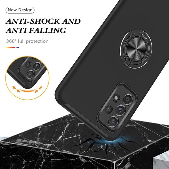 Samsung Galaxy A73 5G Hoesjes – Hardcase Backcover met Vingerring – Anti-drop – Zwart-Ilumina Benelux