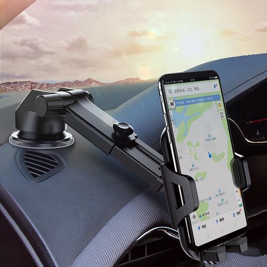 Telefoonhouder auto – Extra sterke zuignap – Voor raam & dashboard – 360° draaibaar – Zwart-Ilumina Benelux