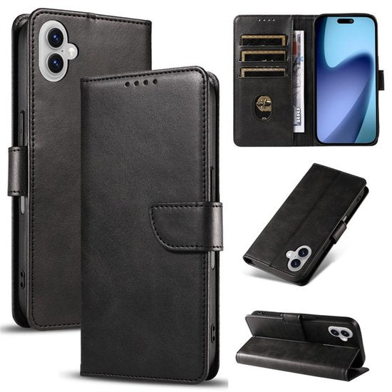 iPhone 17 Hoesjes – Luxe PU Kalfsleer Wallet – Bookcase – Pasjeshouder – Zwart-Ilumina Benelux