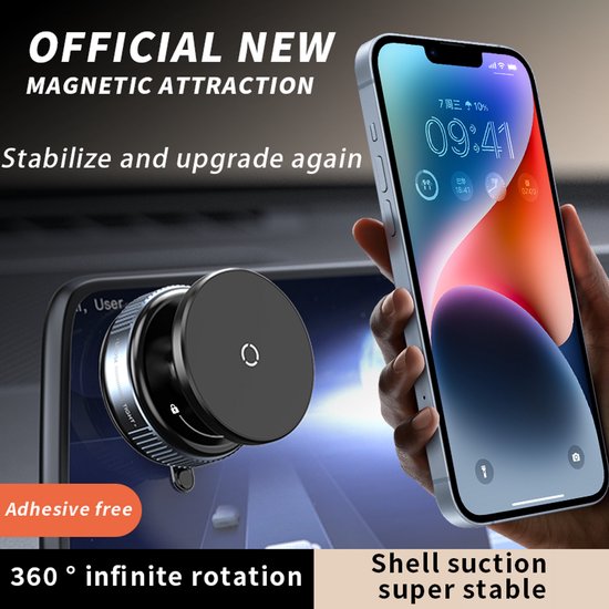 Telefoonhouder auto – Magnetisch vacuüm zuignap – 360° draaibaar & verstelbaar – Handsfree voor dashboard & glad oppervlak – Zwart-Ilumina Benelux