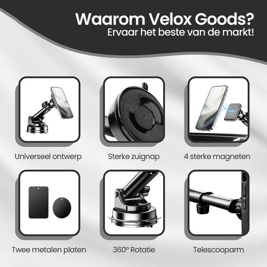 Telefoonhouder auto – Magnetisch – Sterke zuignap – Uittrekbare arm – 360° draaibaar – Zwart-Ilumina Benelux
