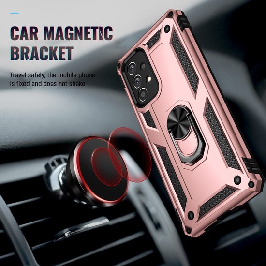 Samsung Galaxy A73 5G Hoesjes – Anti-Shock Hybride Ring Armor Backcover – Schokbestendig – Roségoud-Ilumina Benelux