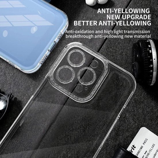 iPhone 14 Pro Hoesjes – Siliconen Backcover – Glitter Design – Schokbestendig – Transparant/Zilver-Ilumina Benelux