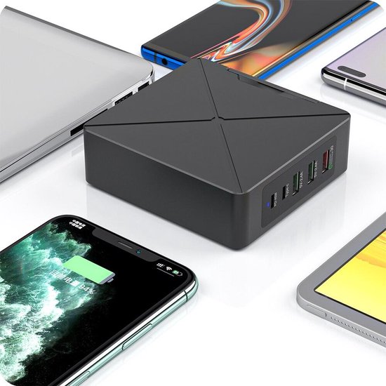 Oplader – 75W 5-poorts USB-C PD 45W & QC3.0 – Snelladen – Geschikt voor iPhone/iPad/Android-Oplader-Ilumina Benelux