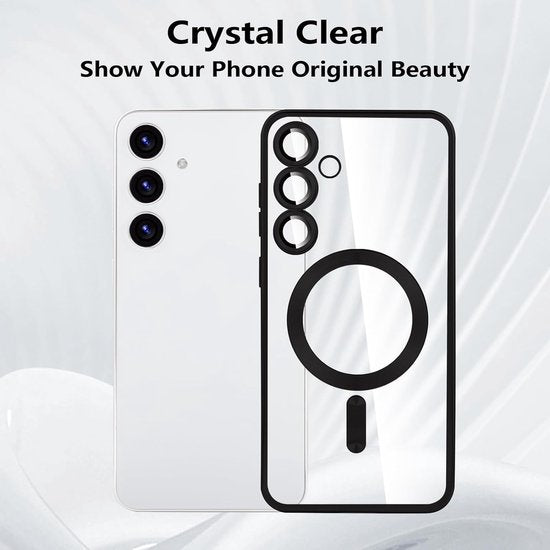 Samsung Galaxy S24 Hoesjes – Magnetische Magsafe Ring – Transparant Silicone Backcover – Camera Lens Protector – Zwart