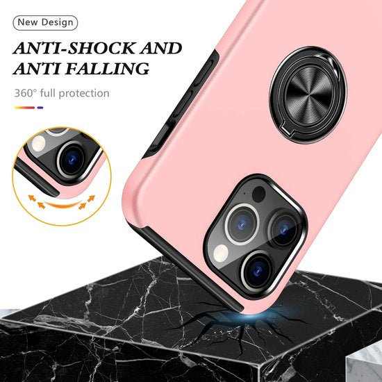 iPhone 15 Pro Hoesjes – Backcover met Vingerring & Magneet – Anti-drop – Roze-Ilumina Benelux
