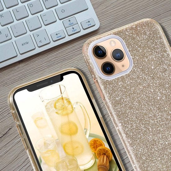 iPhone 11 Pro Hoesjes – Siliconen TPU Backcover – Glitter BlingBling Cover – Goud-Ilumina Benelux