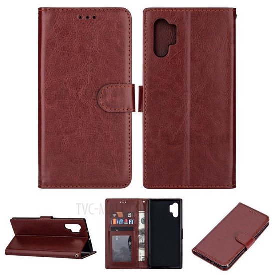 hoesje Geschikt voor: Samsung Galaxy Note 10 Portemonnee Bruin met 2x Glas Screenprotector