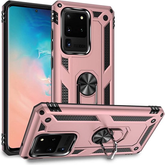 Samsung Galaxy S20 Ultra Hoesjes – Ring Armor Backcover – 360° Draaibare Standaard – Magneet – Roségoud-Ilumina Benelux