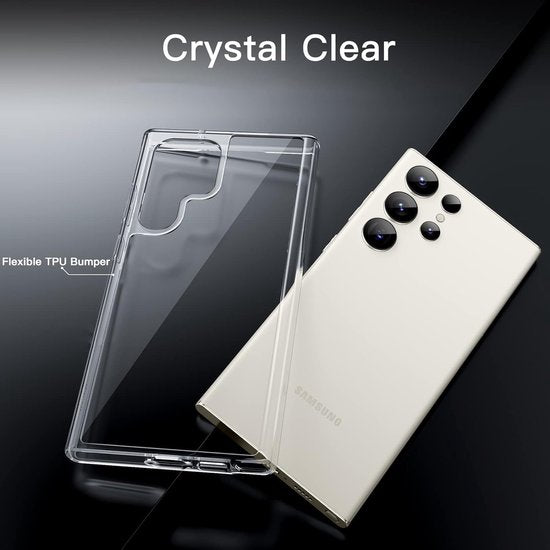 Samsung Galaxy S24 Ultra Hoesjes – Soft Silicone Backcover – Transparant – Inclusief 3x Screenprotector – Anti-kras-Ilumina Benelux