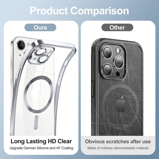 iPhone 13 Hoesjes – Magnetische Clear Siliconen Backcover – Camera Lens Protector – MagSafe – Zilver-Ilumina Benelux