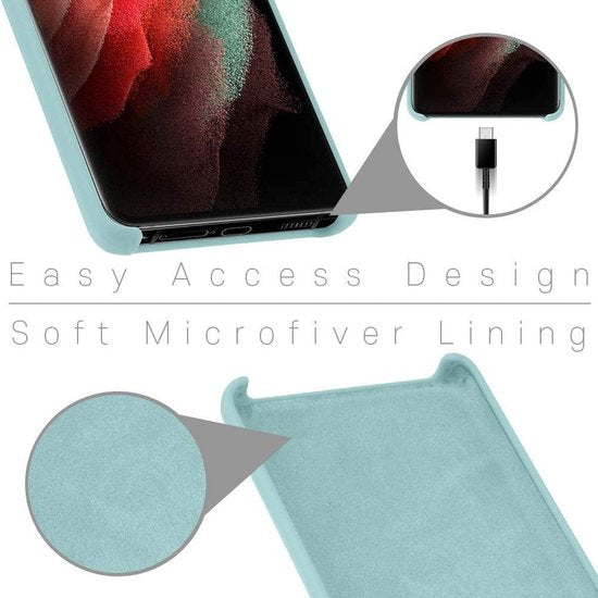 Samsung Galaxy S21 Ultra Hoesjes – Liquid Siliconen Backcover – Soft Touch Flexibel – Mist Blauw-Ilumina Benelux