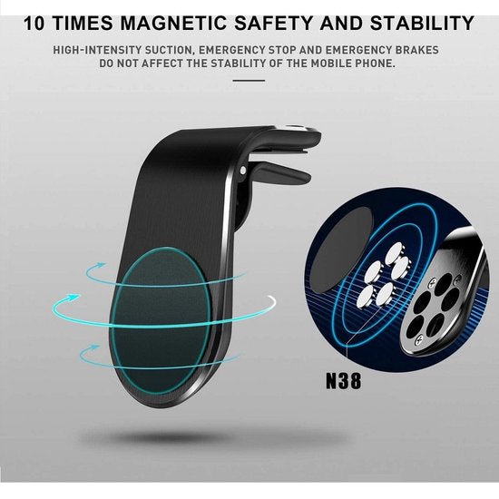 Telefoonhouder auto – Magnetisch Ventilatierooster – Klembevestiging – Inclusief Magneetsticker – Zwart-Telefoonhouders-Ilumina Benelux