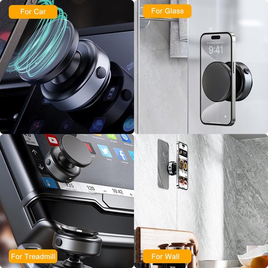 Telefoonhouder auto – Magnetische autohouder – N52 sterke magneet – 360° draaibaar – Geschikt voor iPhone & Android – Zilver-Ilumina Benelux