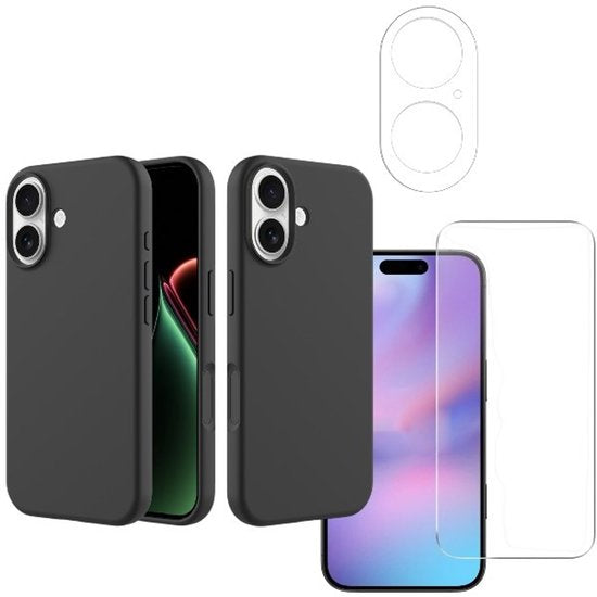 iPhone 17 Hoesjes – Liquid Silicone Backcover – Softcase – Incl. Screenprotector & Camera Lens Protector – Zwart-Ilumina Benelux