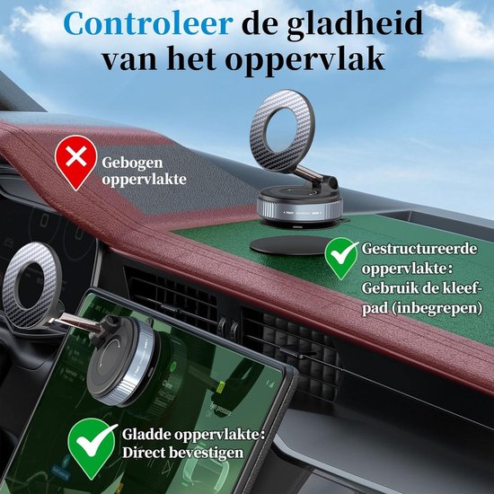 Telefoonhouder auto – Magnetisch vacuüm – 360° draaibaar & opvouwbaar – Geschikt voor iPhone 16/15/14/13 – Zwart-Ilumina Benelux