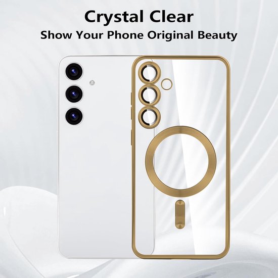 Samsung Galaxy S24 Hoesjes – Magnetische Magsafe Ring – Transparante Siliconen Backcover – Camera Lens Protector – Goud