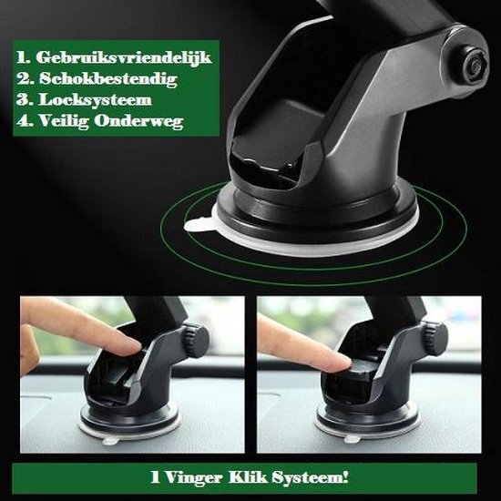 Telefoonhouder auto – Zuignap Dashboard/Voorruit – Verstelbare Arm – Sterke Grip – Zwart-Ilumina Benelux