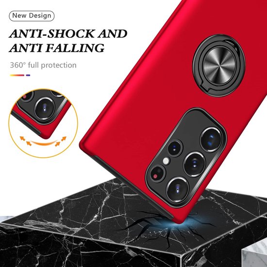 Samsung Galaxy S22 Ultra Hoesjes – Harde Backcover met Vingerring – Anti-drop – Rood-Ilumina Benelux
