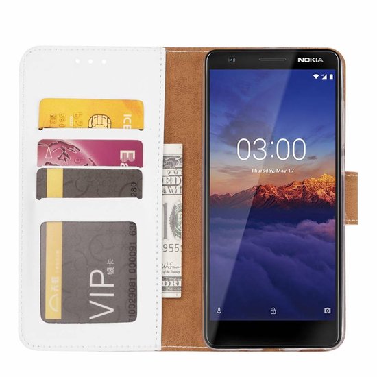 Nokia 3.1 Hoesjes – Portemonnee Hoes – Magneetsluiting – Inclusief 2x Screenprotector – Wit-Ilumina Benelux