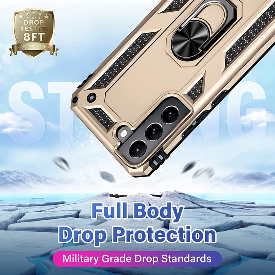 Anti-Shock Hybrid Ring Armor Hoesje Geschikt voor: Samsung Galaxy S22 - goud