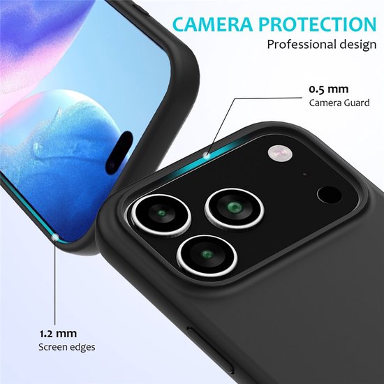 iPhone 17 Pro Max Hoesjes – Liquid Siliconen Backcover – Soft Touch – Schokbestendig – Zwart-Ilumina Benelux