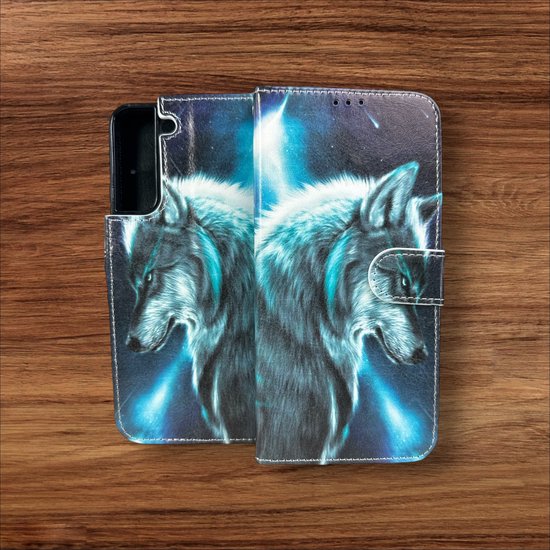 Samsung Galaxy S22 Plus Hoesjes – Portemonnee Book Case – Pasjeshouder – Wolf Print-Ilumina Benelux