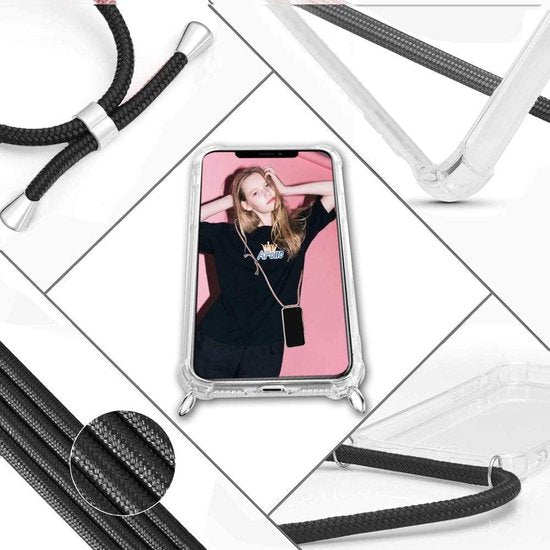 iPhone 12 Hoesjes – Transparante Siliconen Backcover met Koord – Schokbestendig Anti-shock Stootrand-Ilumina Benelux