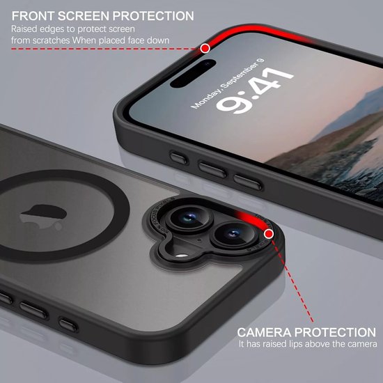 iPhone 16 Plus Hoesjes – Matte Backcover MagSafe – Schokbestendig – Zwart-Ilumina Benelux