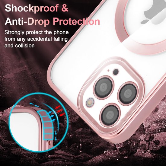 iPhone 15 Pro Max Hoesjes – Magnetische Clear Siliconen Backcover – Camera Lens Protector – MagSafe – Roségoud-Ilumina Benelux