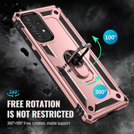Samsung Galaxy A73 5G Hoesjes – Anti-Shock Hybride Ring Armor Backcover – Schokbestendig – Roségoud-Ilumina Benelux