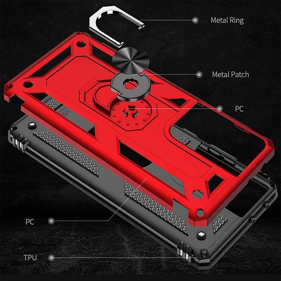 Samsung Galaxy S20 Ultra Hoesjes – Ring Armor Backcover – 360° Draaibare Standaard – Magneet – Rood-Ilumina Benelux