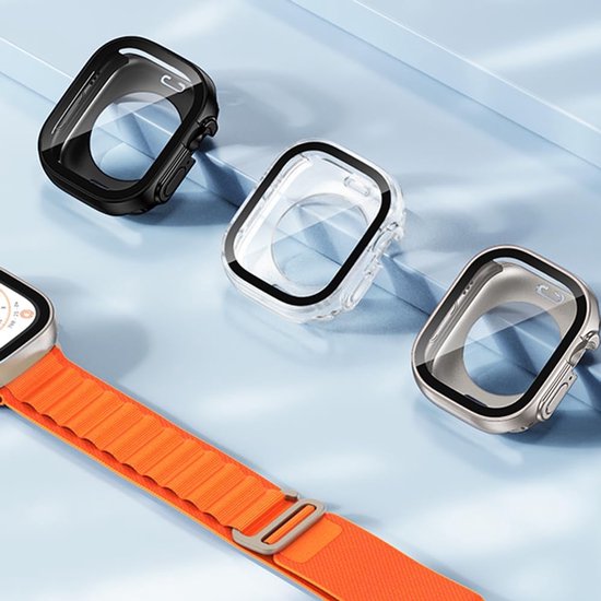Bumper Case Geschikt voor Apple Watch Series 7 / 8 / 9 - 41mm - Full Cover Hard Case / Beschermend Hoesje Met Screenprotector - Zwart