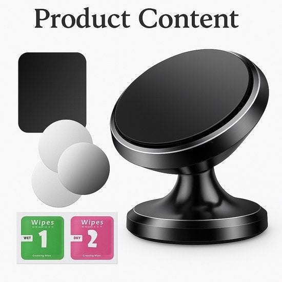 Telefoonhouder auto – Magnetisch verstelbaar – 360° draaibaar – Incl. 4 metalen plaatjes – Dashboard – Zwart-Ilumina Benelux